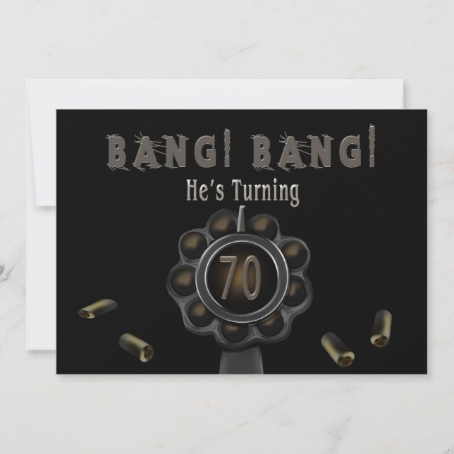 BIRTHDAY PARTY INVITATION - 70TH - BANG! Pewter (Front)