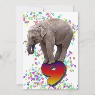 Birthday party invitation 9, with happy elephants