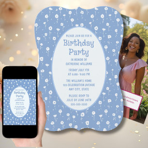 Birthday Party Invitation Any Age White Flowers