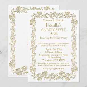 Birthday party invitation Art Deco,Woman,white gol