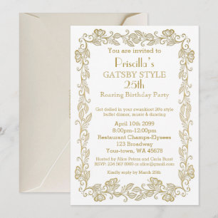 Birthday party invitation Art Deco,Woman,white gol