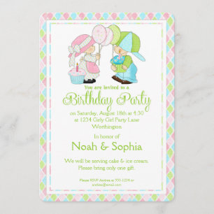 Birthday Party Invitation Boy & Girl Twins d1