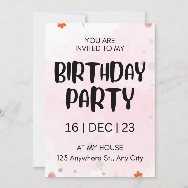 Birthday party invitation card, script  (Front)