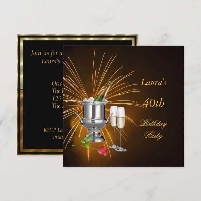 Birthday Party Invitation Champagne (Front/Back)