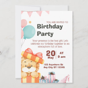 Birthday Party Invitation Cute Lion Jungle Safari