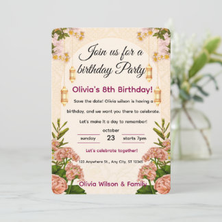 Birthday Party Invitation Elegant Floral
