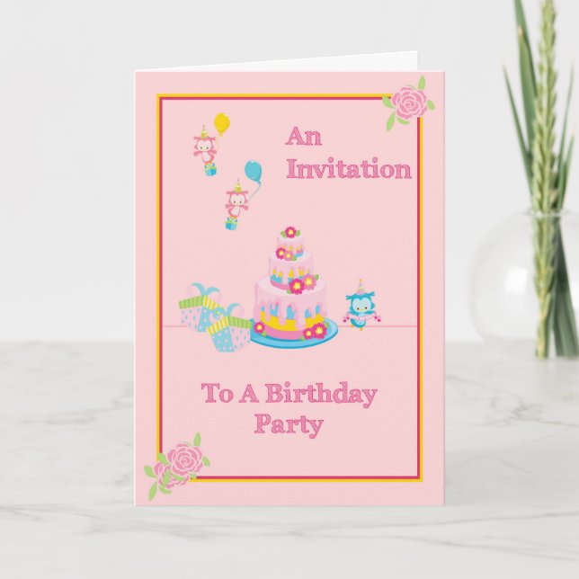 Birthday Party Invitation for Child in Pink (Front)