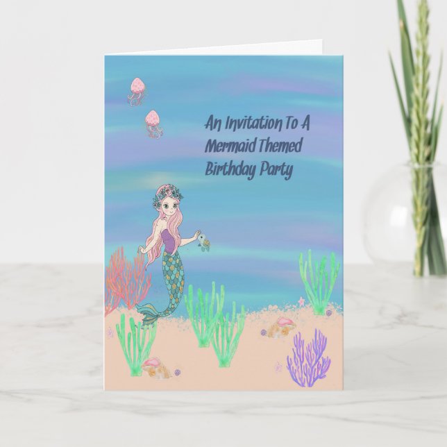 Birthday Party Invitation for Children, Mermaid (Front)