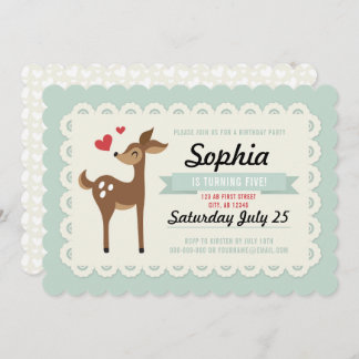Birthday Party Invitation Girl Cute Retro Deer