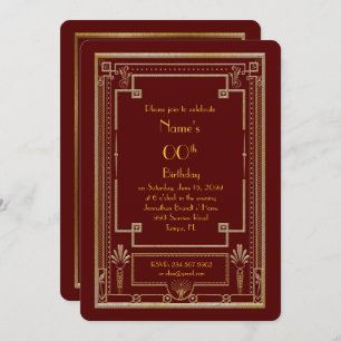 Birthday party invitation,great Gatsby,gold,red Invitation