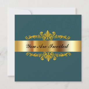 Birthday Party Invitation Green Gold Black