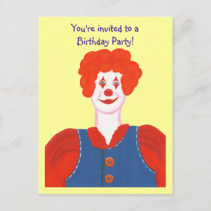 Birthday Party invitation, Happy Clown postcards
