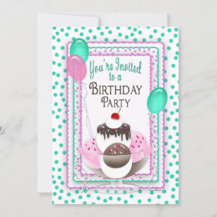 Birthday Party Invitation - Ice Cream Sundae/Dots