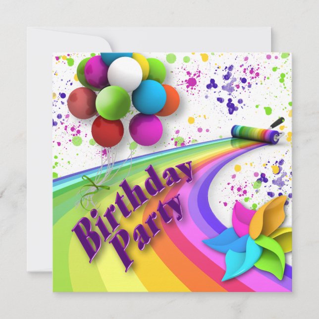 Birthday Party Invitation, Kids, Bright Paint, Invitation (Front)