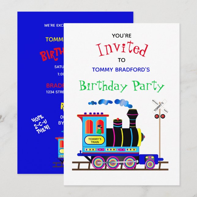 Birthday Party Invitation Kids Chu Chu Train Colou (Front/Back)