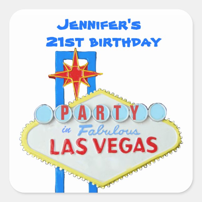 Birthday Party Invitation Las Vegas SIgn Square Sticker (Front)