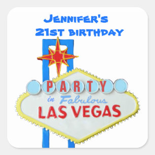 Birthday Party Invitation Las Vegas SIgn Square Sticker