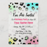 Birthday Party Invitation - Neon Airbrush Leopard