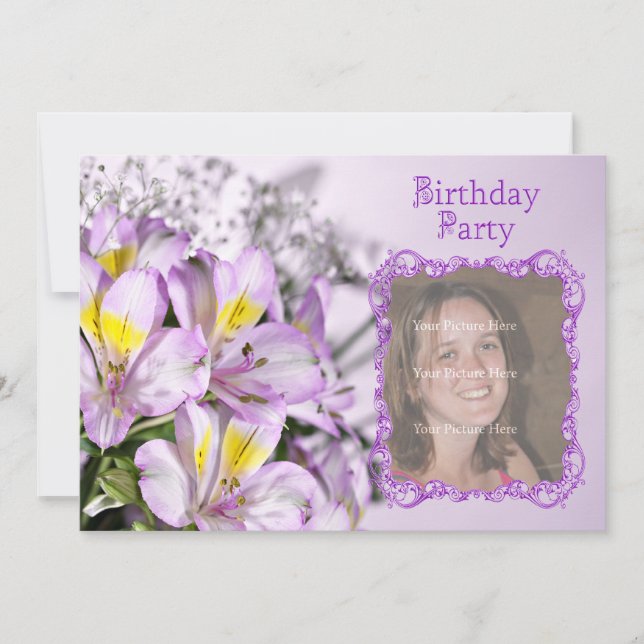 Birthday party invitation photo card template (Front)