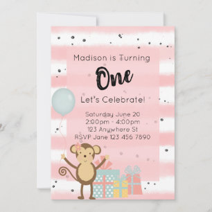 Birthday Party Invitation - Pink 1st Birthday