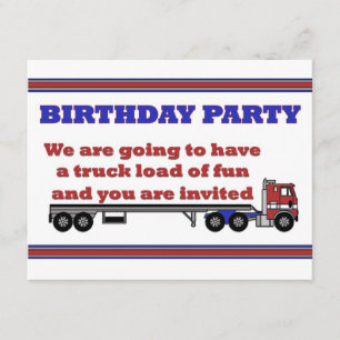 Birthday party invitation red cabover big rig