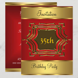 Birthday Party Invitation Red Gold