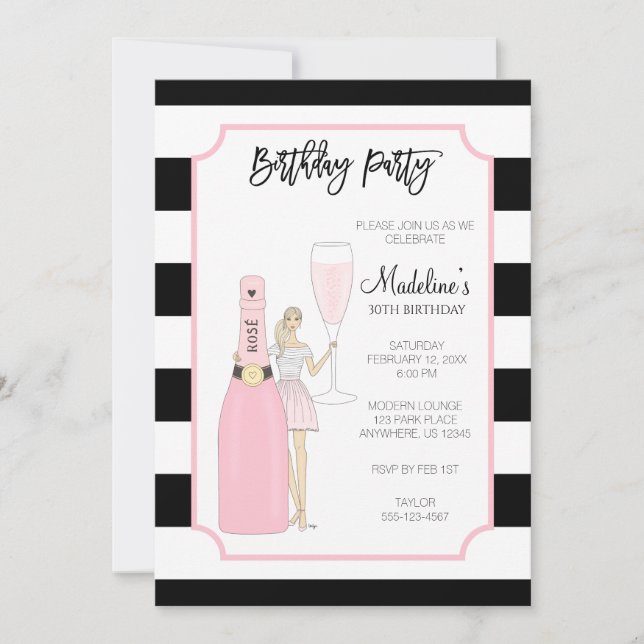 Birthday Party Invitation - Rose Fashion Girl (Front)