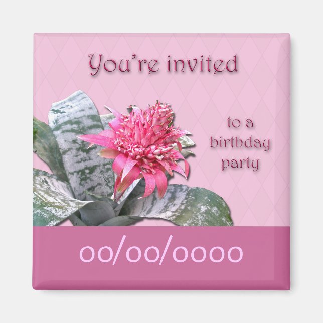 Birthday Party Invitation Save the Date Bromeliad Magnet (Front)