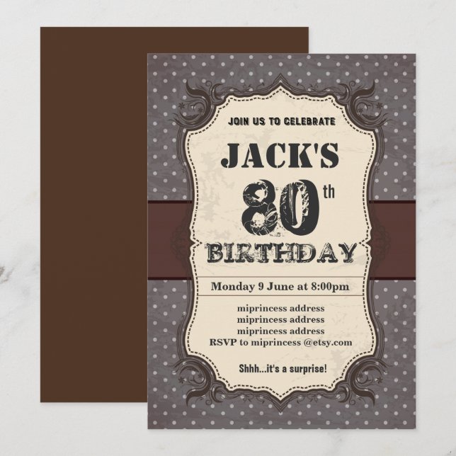 Birthday Party invitation, vintage brown colour Invitation (Front/Back)