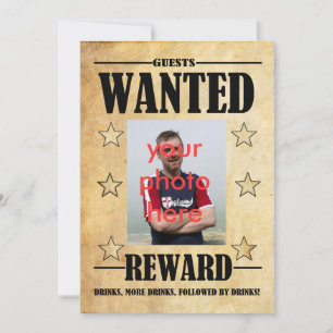 Birthday Party Invitation Wanted Photo Card