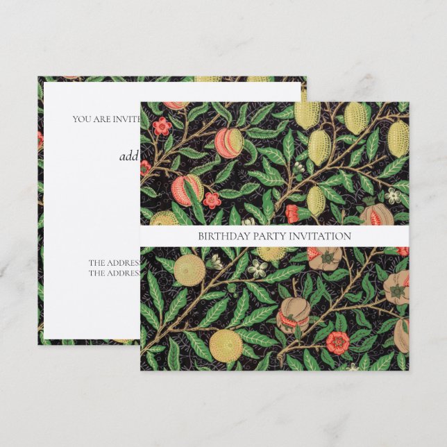 BIRTHDAY PARTY INVITATION : WILLIAM MORRIS  (Front/Back)