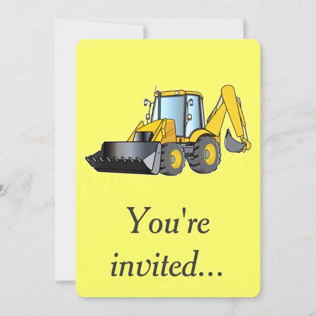 Birthday Party Invitation with Backhoe (Front)