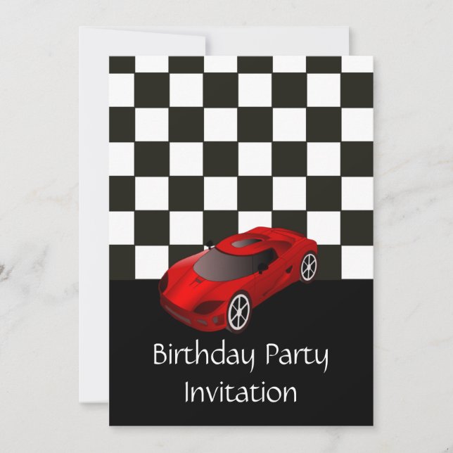 Birthday party invitation with red racing car (Front)