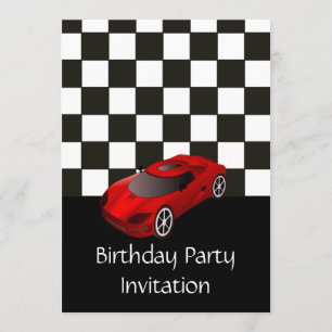 Birthday party invitation with red racing car