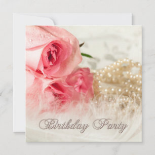 Birthday party invitation with roses and pearls