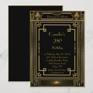 Birthday party invitation woman,great Gatsby,black
