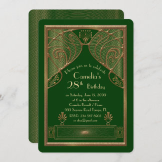 Birthday party invitation woman,great Gatsby,green