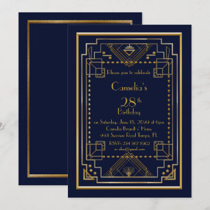 Birthday party invitation woman,great Gatsby,navy