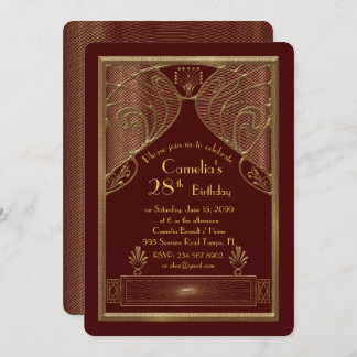 Birthday party invitation woman,great Gatsby, red