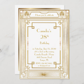 Birthday party invitation woman,great Gatsby,white