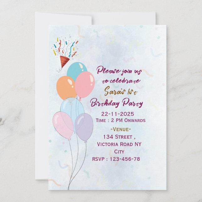 Birthday Party Invitations  (Front)
