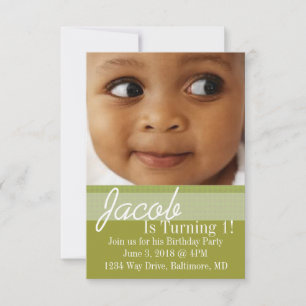 Birthday Party Invite   B-Day Olive Green