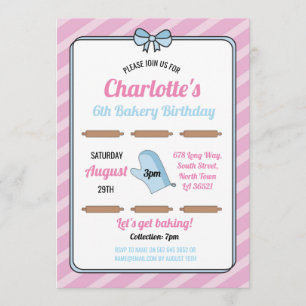 Birthday Party Invite Bakery Birthday Pink Cook