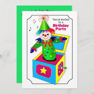 Birthday Party Invite, Child's Jack In the Box Invitation