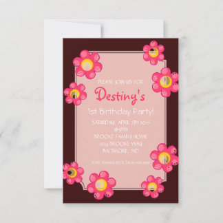 Birthday Party Invite | Cute Flower Brown