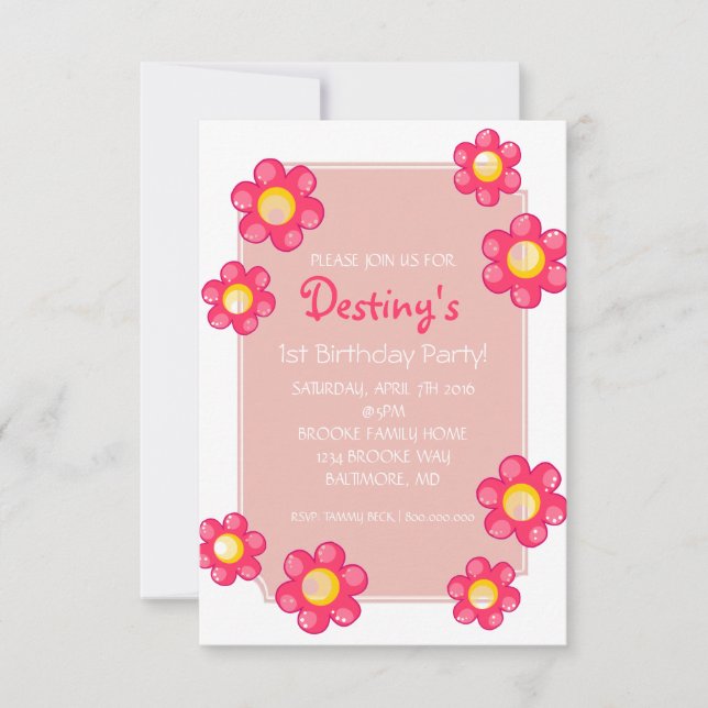 Birthday Party Invite | Cute Flower White  (Front)