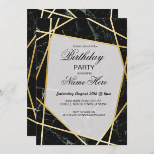 Birthday Party Invite Elegant Black Marble Gold 40