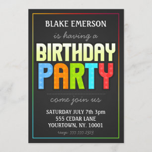 Birthday Party Invite - grey with colour elements