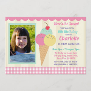 Birthday Party Invite Ice Cream Photo Pink Parlour