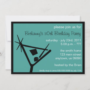 Birthday Party Invite Martini Glass (Teal)